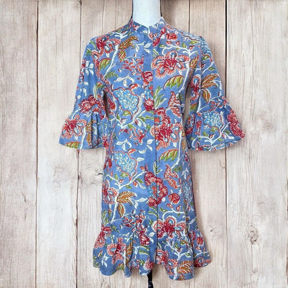 Perry Walker Collective Women’s Size 1 Blue Floral Tori Cotton Shirt Dress XS